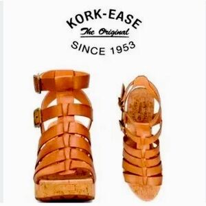 KORK-EASE Women's Camille Leather Strappy Platform Chunky Heel Sandal Size 10M
